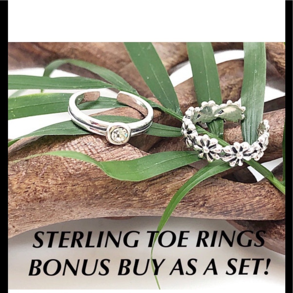 CZ Toe Ring & Floral Toe Ring Bonus Buy Set or Purchase Separately, Sterling